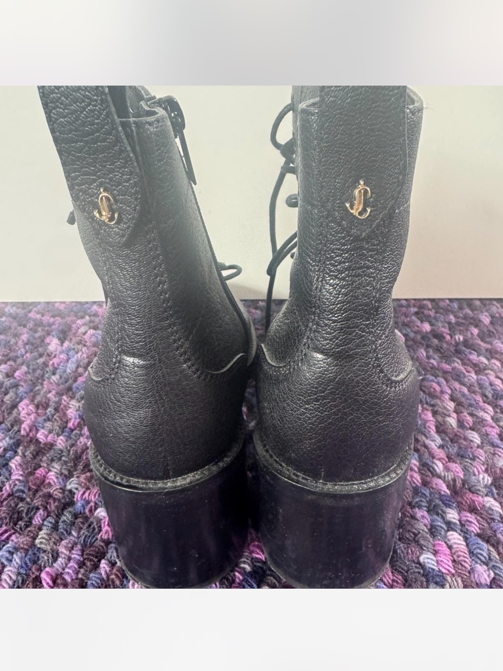 Jimmy Choo Black Leather Lace-Up Block Heel Boots - size 39.5 - Picture 7 of 12